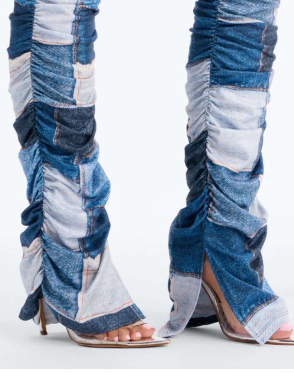 Jean-Look Denim Print Blue/Combo Skinny Fit PantšNWT - Picture 3 of 8